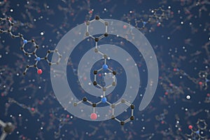 Fentanyl molecule. Ball-and-stick molecular model. Chemistry related 3d rendering