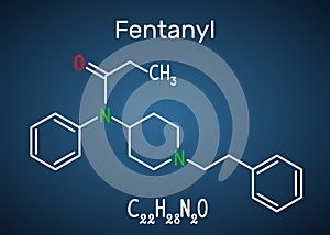 Fentanyl molecule. It is opioid analgesic. Structural chemical f