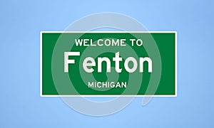 Fenton, Michigan city limit sign. Town sign from the USA.