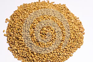 Fenugreek seeds with white background top angle