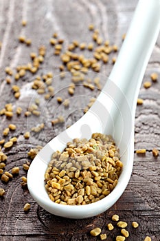 Fenugreek on spoon photo