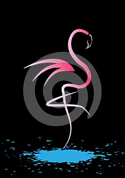 Stylish flat design flamingo Icon. Vector silhouette of flamingo. Name design for the company. isolated or black
