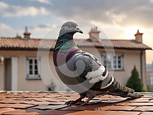 Feral pigeon on a roof, generative ai