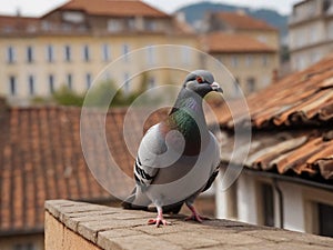 Feral pigeon on a roof, generative ai