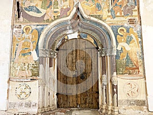 Ferapontovo, Vologda region, Russia, February, 23, 2020. Ferapontov monastery. Frescoes of Dionysius on the wall of the Cathedral