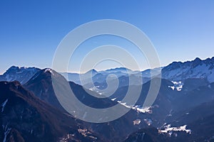 Ferlacher Horn - Scenic view on snow capped mountain peaks of Karawanks, Julian and Kamnik Savinja Alps