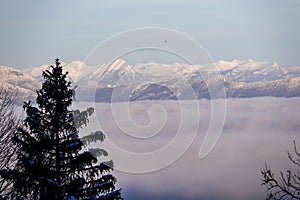 Ferlacher Spitze - Scenic view on snow capped mountain peaks of Nocky Mountains and High Tauern