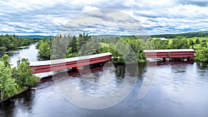 Ferme-Rouge (Mont-Laurier) twin covered bridges. Build in 1903 over the Lievre river