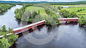 Ferme-Rouge (Mont-Laurier) twin covered bridges. Build in 1903 over the Lievre river. Laurentides