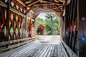 Ferme-Rouge (Mont-Laurier) twin covered bridges. View from the interior of the first bridge