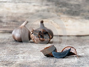 Fermented black garlic bulbs and cloves