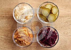 Fermented foods and vegetables - kimchi, sauerkraut and gherkins