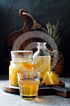 Fermented mexican pineapple Tepache. Homemade raw kombucha tea with pineapple. Healthy natural probiotic flavored drink