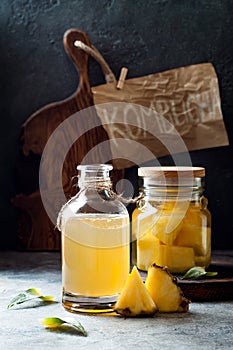 Fermented mexican pineapple Tepache. Homemade raw kombucha tea with pineapple. Healthy natural probiotic flavored drink