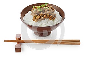 Fermented soy beans on rice , japanese food