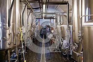 Fermenter tanks in microbrewery. photo