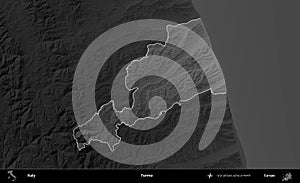 Fermo highlighted, Italy. Grayscale