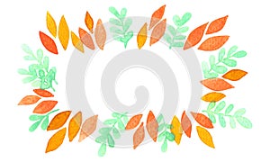 Fern and fall leaves frame watercolor for decoration on autumn season.