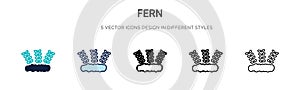 Fern icon in filled, thin line, outline and stroke style. Vector illustration of two colored and black fern vector icons designs