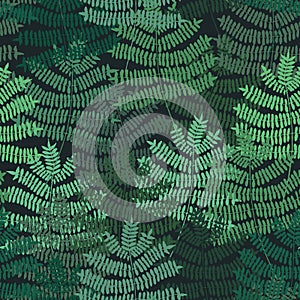 Fern motif nand drawn pattern. Green forest. Seamless pattern. Vector background.