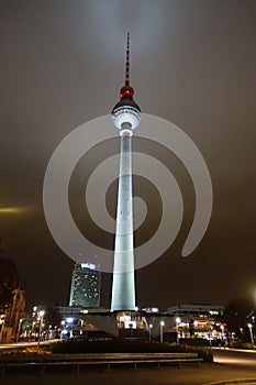 Fernsehturm Berlin TV Tower illuminated at night