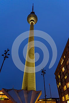 Fernsehturm or Television Tower at night. Berlin. Germany