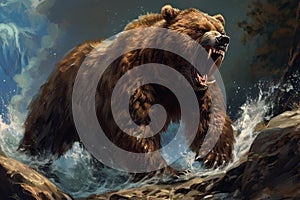 Ferocious Angry grizzly. Generate Ai