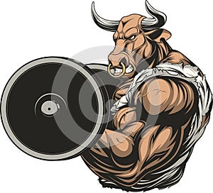 Ferocious bull with a barbell