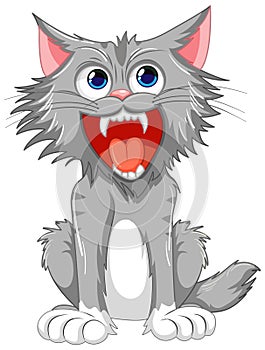 Ferocious Cat Cartoon with Open Mouth