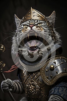 ferocious cat roars uses armor gold ornaments