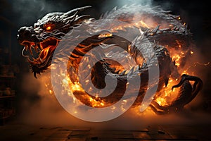 Ferocious fire-breathing dragon, a scary mystical creature, AI Generated