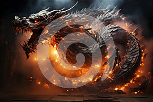 Ferocious fire-breathing dragon, a scary mystical creature, AI Generated