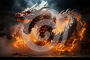 Ferocious fire-breathing dragon, a scary mystical creature, AI Generated