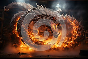 Ferocious fire-breathing dragon, a scary mystical creature, AI Generated