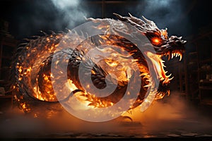 Ferocious fire-breathing dragon, a scary mystical creature, AI Generated