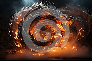 Ferocious fire-breathing dragon, a scary mystical creature, AI Generated