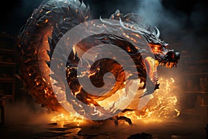 Ferocious fire-breathing dragon, a scary mystical creature, AI Generated