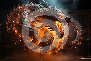 Ferocious fire-breathing dragon, a scary mystical creature, AI Generated