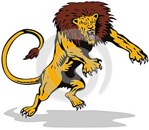 Ferocious lion attacking