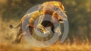 Ferocious lion charging at prey