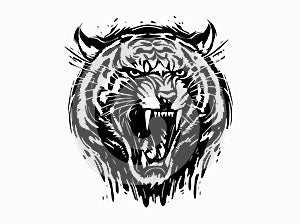 Ferocious roaring tiger. Angry tiger. vector Abstract ink splashes on the background