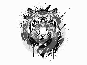 Ferocious roaring tiger. vector Abstract ink splashes on the background