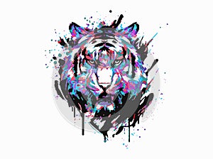 Ferocious roaring tiger. vector Abstract ink splashes on the background