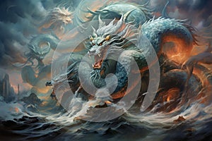 Ferocious storm dragons in Fantasy - Generative AI