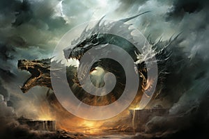 Ferocious storm dragons in Fantasy - Generative AI