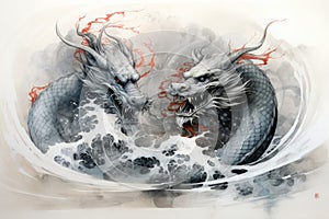 Ferocious storm dragons in Fantasy - Generative AI