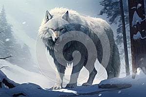 Ferocious Wolf on snowy mountain massive. Generate ai