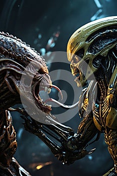A ferociously entwined alien and predator