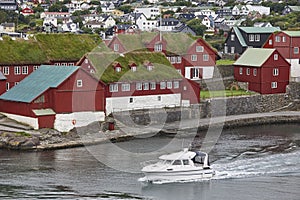 Feroe islands capital, Torshavn. Harbor and antique houses. Streymoy island