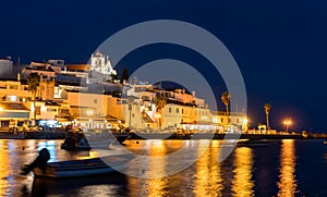 Ferragudo village with fishing boats. Algarve, Portugal